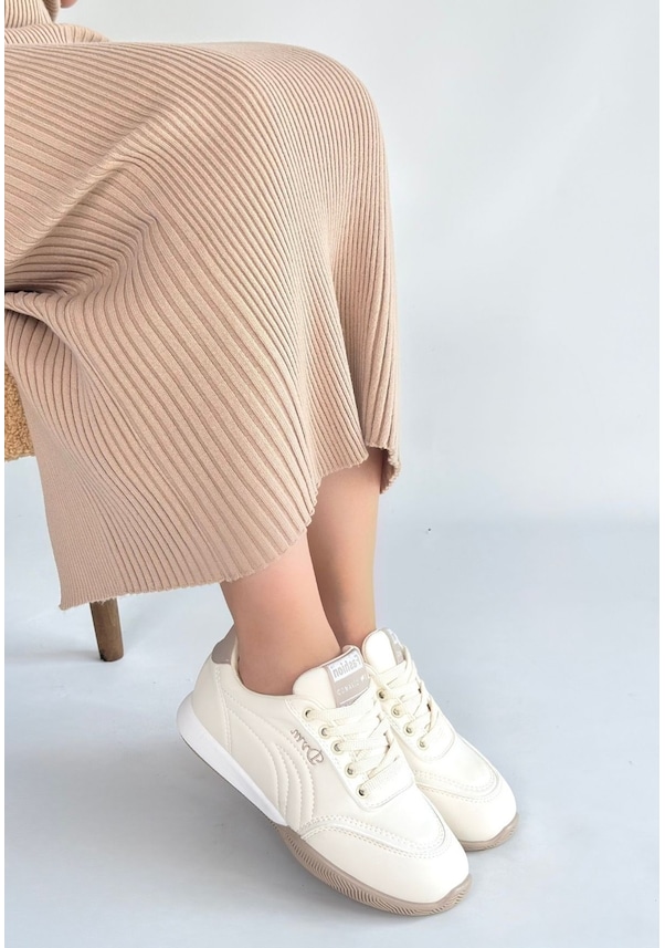 Resim Tawen Bej Cilt Bağcıklı Spor Ayakkabı Bej 