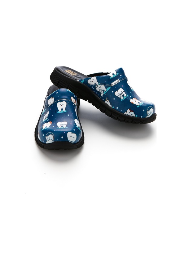 Resim Drmoon Diş Desenli Comfortflex Taban Hakiki Deri Kadın Sabo Terlik Lacivert 