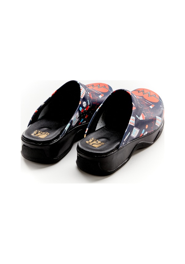 Resim Kalp Ritmi Desenli Hakiki Deri Sabo Kadın Terlik Lacivert 