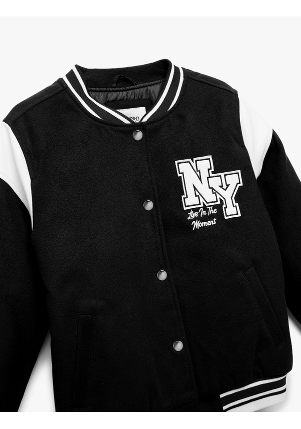 Resim Koton Uzun Kollu Aplike Detaylı Oversize Bomber Okul Ceketi Siyah 6wkg20002ak Siyah 