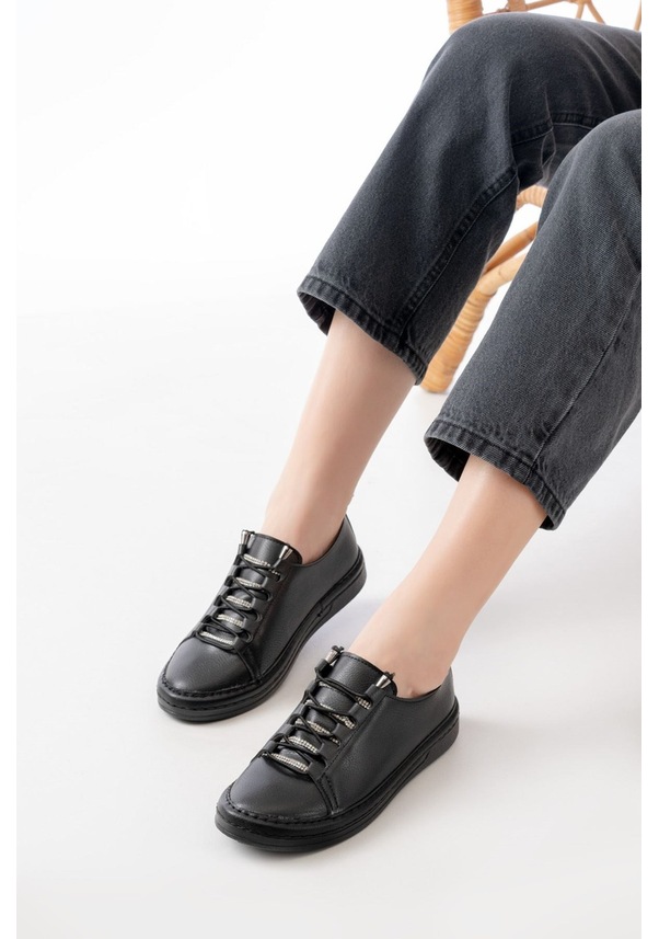 Resim Aska Shoes Mk-9026 Bağcıklı Taş Aksesuarlı Günlük Spor Ayakkabı Siyah 