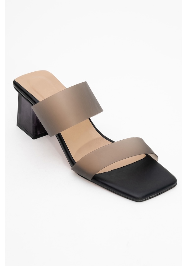 Resim Luvi Shoes Russell Siyah Cilt Şeffaf Bantlı Kadın Topuklu Terlik Siyah 