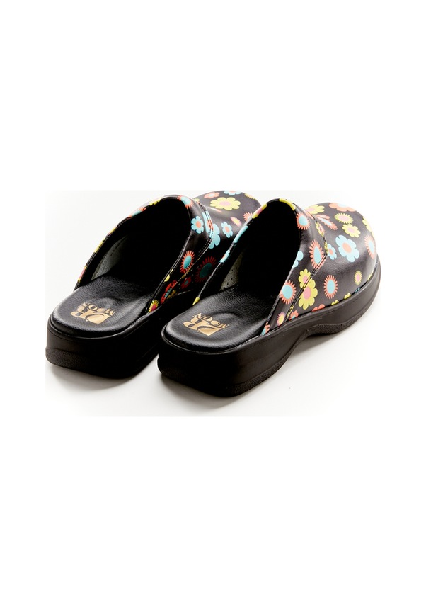 Resim Papatya Desenli Hakiki Deri Bayan Sabo Terlik Siyah 