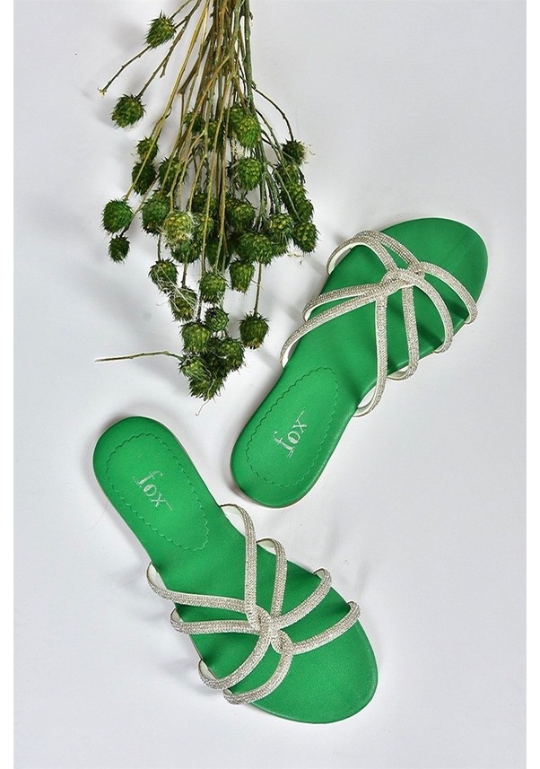 Resim Fox Shoes Yeşil Sim Parlak Kadın Düz Terlik M272007514 