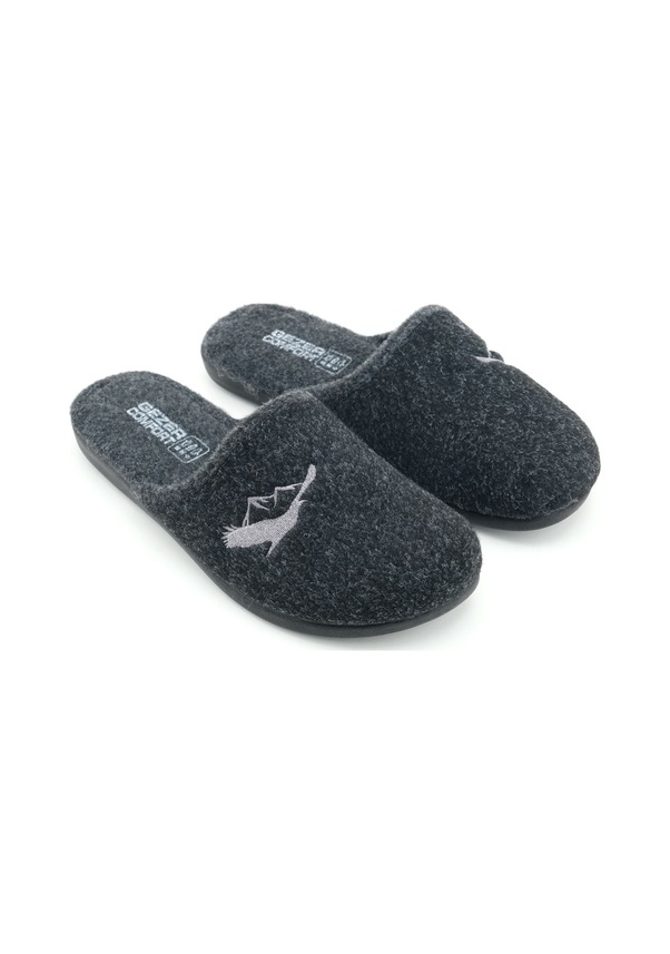 Resim Gezer Erkek Kışlık Keçe Çıkarılabilir Cırt Cırtlı İç Taban Rahat Ev Bahçe Terlik Antrasit 