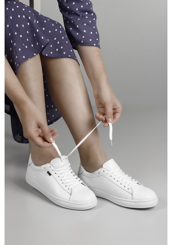 Resim Gönderi R Beyaz Bağcıklı Termo Taban Hakiki Deri Sneaker Beyaz 