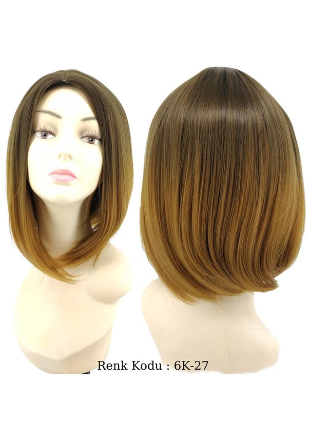 Küt Model Fiber Sentetik Peruk Koyu Kumral Karamel Ombre No-6K-27 Küt Model Fiber Sentetik Peruk Koyu Kumral Karamel Ombre No-6K-27
