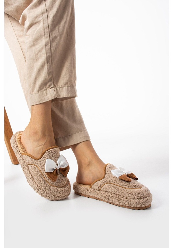 Resim Bej Papyon Kışlık Kadın Terlik Bej 