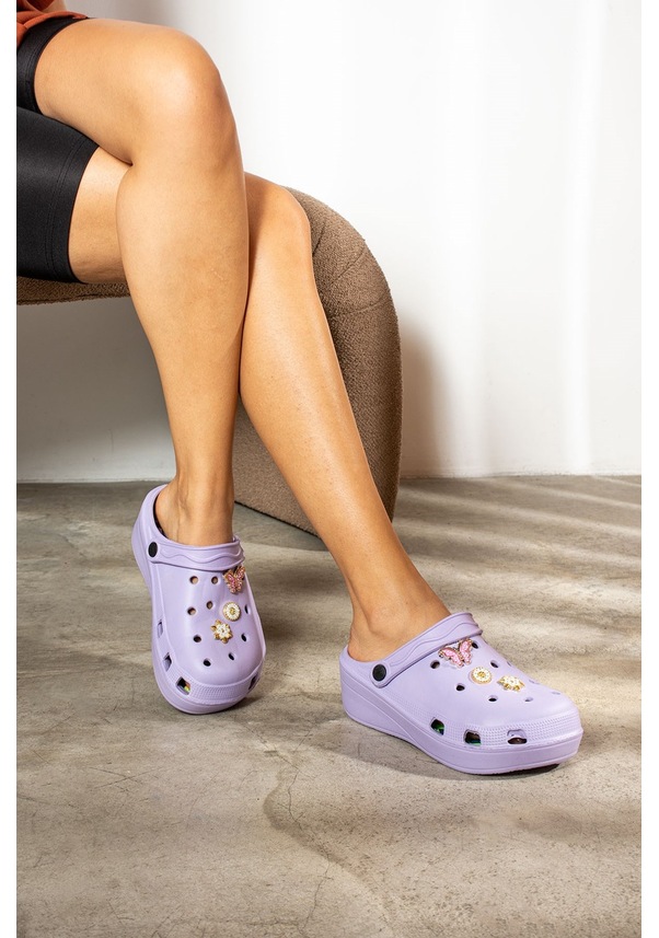 Resim Günlük Kadın Yüksek Masaj Taban Tokalı Sandalet Sabo Doktor Hemşire Aşçı Terlik 247 Lila 