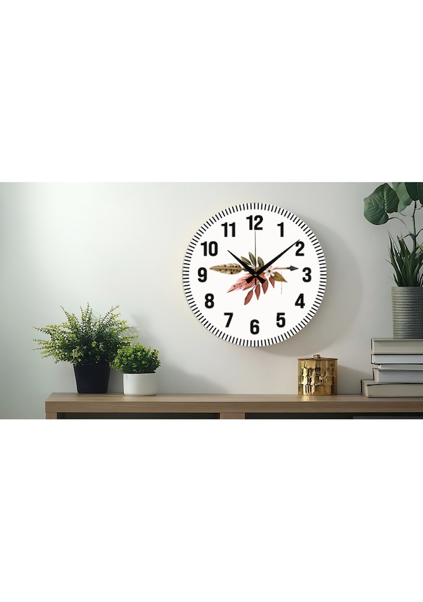 Resim Çiçek Desenli Dekoratif Türkçe Rakamlı Uv Baskılı Duvar Saati Sessiz Akar Mekanizma Metal Akrep Mor 