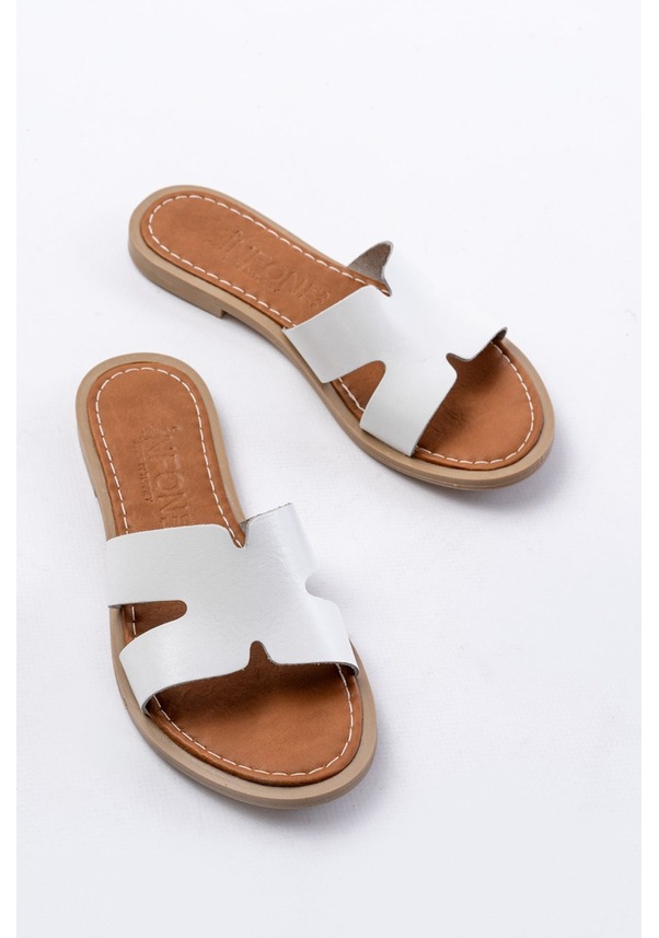 Resim Beyaz Ortopedik Hakiki Deri Kadın Terlik Karışık 