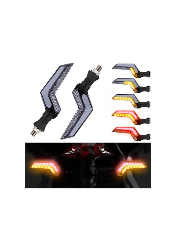 Resim Sarı-Kırmızı Renk Motosiklet Sinyal Ledi Takımı Kayar DRL Gündüz 