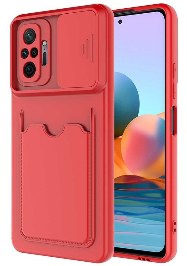 Xiaomi Redmi Note 10 Pro Kılıf Kartvizit Bölmeli Slayt Sürgülü Kartlıklı Kartix Kapak 7744