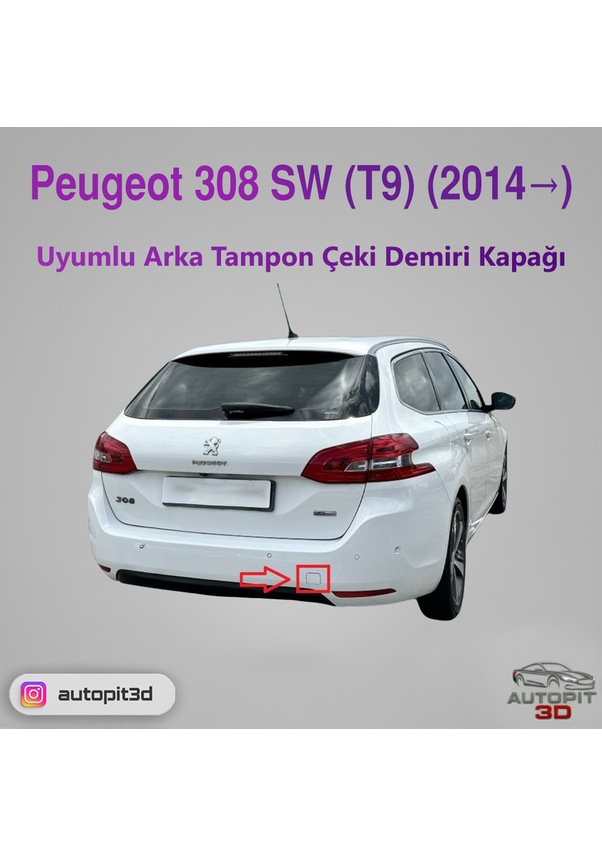 Resim Peugeot 308 Sw T9 2014 Uyumlu Arka Tampon Çeki Demiri Kapağı 