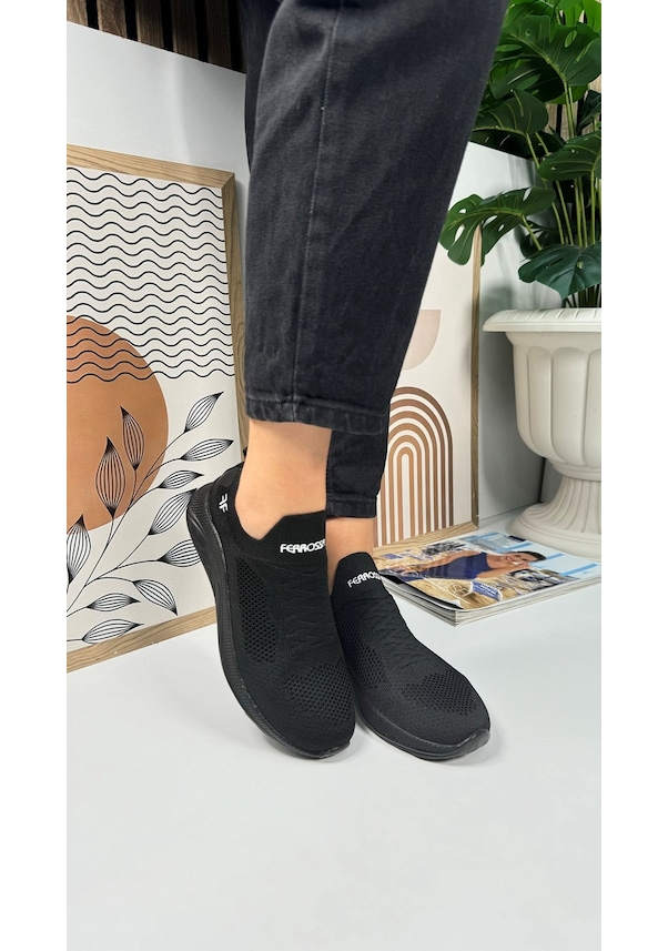 Resim Günlük Unisex Sneaker Slip-on Nefes Alabilen Hafif Yürüyüş Bağcıksız Esnek Spor Ayakkabı 041f Siyah 