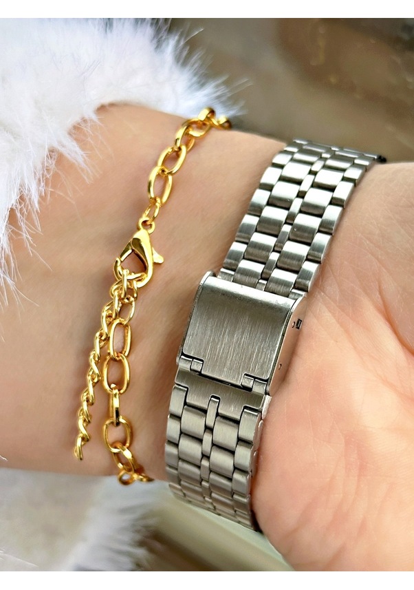 Resim Retro Özel Serisi Metal Kordon Digital Kol Saati-bileklik Hediyeli Gümüş 