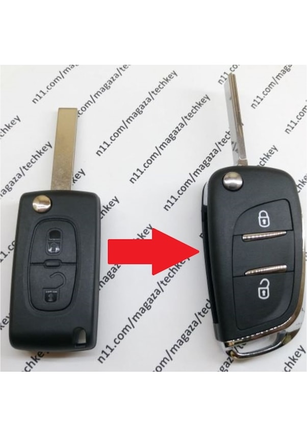 1.Kalite Peugeot 2 Buton Yeni Tip Sustalı Dönüşüm Anahtar Kabı