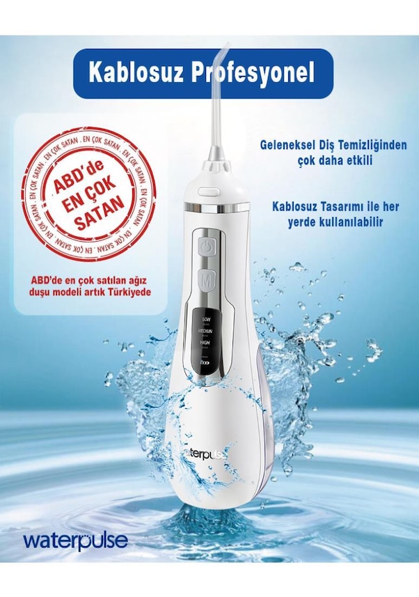 WaterPulse WP-V500-W Taşınabilir Şarjlı Masajlı Diş Protez Bakım ve Ağız Duşu RF9504
