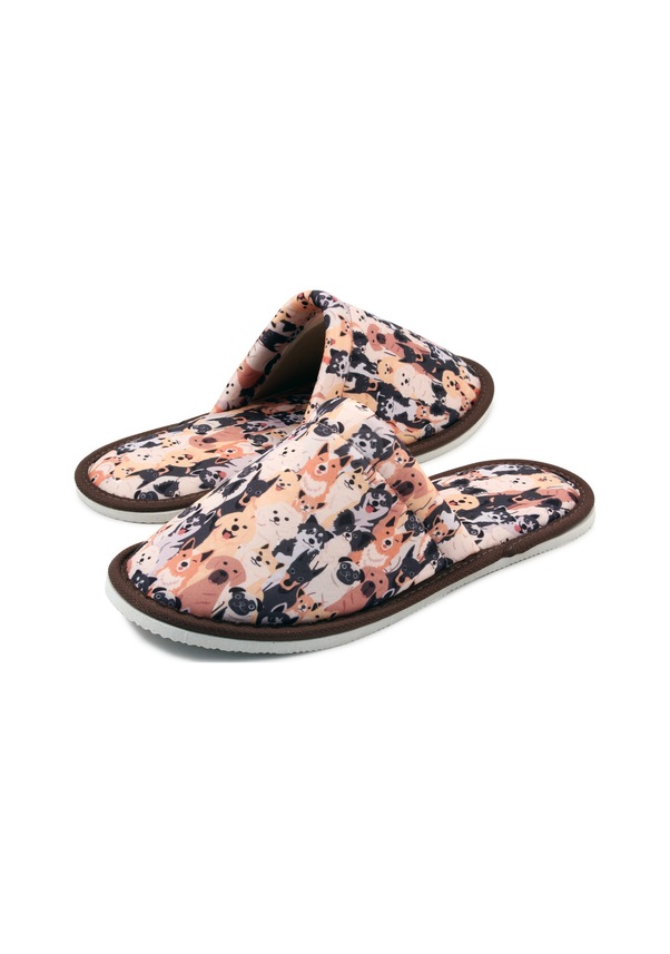 Resim Kadın Kahverengi Köpek Desenli Yumuşak Tabanlı Ev Terlik Kahverengi 