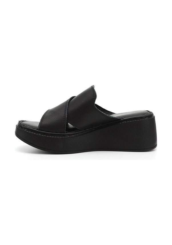 Resim Gönderi R Siyah Dolgu Taban Hakiki Deri Terlik Siyah 