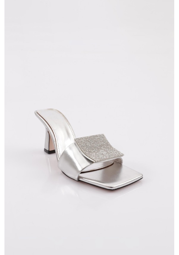 Resim Dgn 7240 Kadin Kare Taş Tokali Topuklu Terlik 7240-424-R13929 Gümüş 