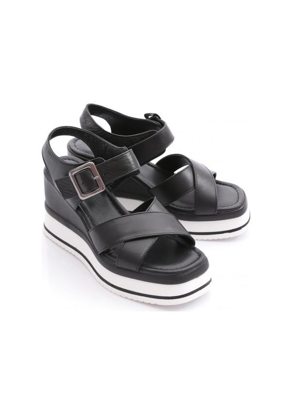 Resim Dgn 1012-24170 Kadin Çapraz Bantli Mega Kalin Taban Sandalet Siyah 