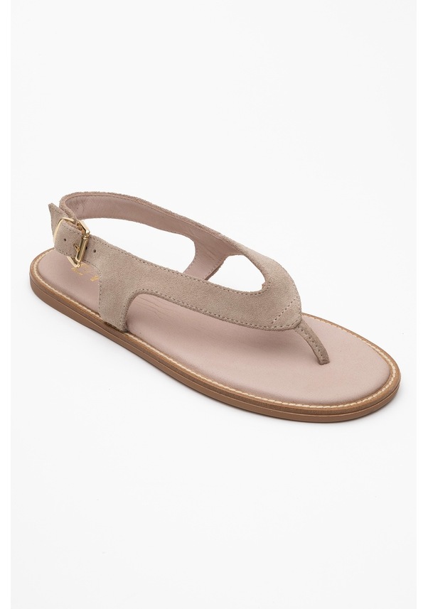 Resim Luvi Shoes Belinda Bej Süet Hakiki Deri Kadın Parmak Arası Sandalet Süet Bej 