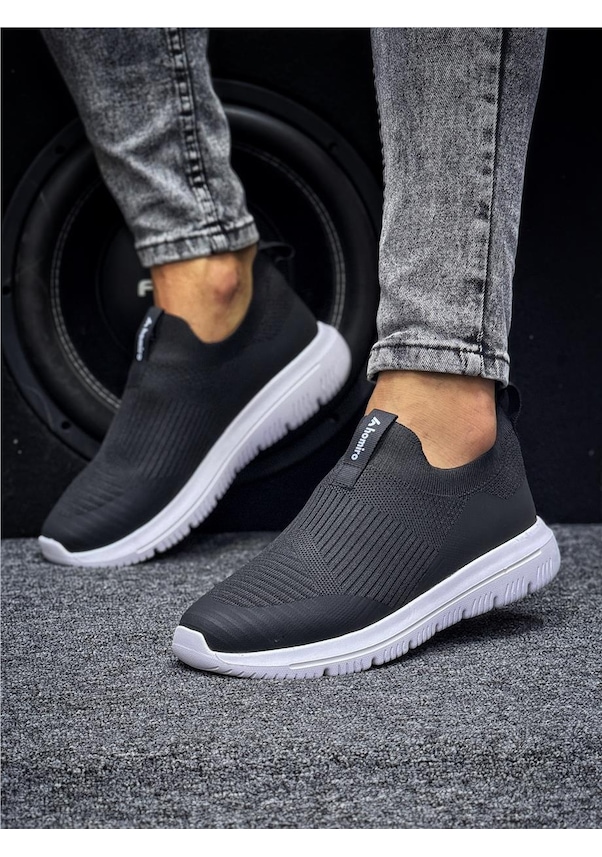 Resim Unisex Ortopedik Bağcıksız Triko Spor Ayakkabı-siyah-beyaz-228 Siyah - Beyaz 