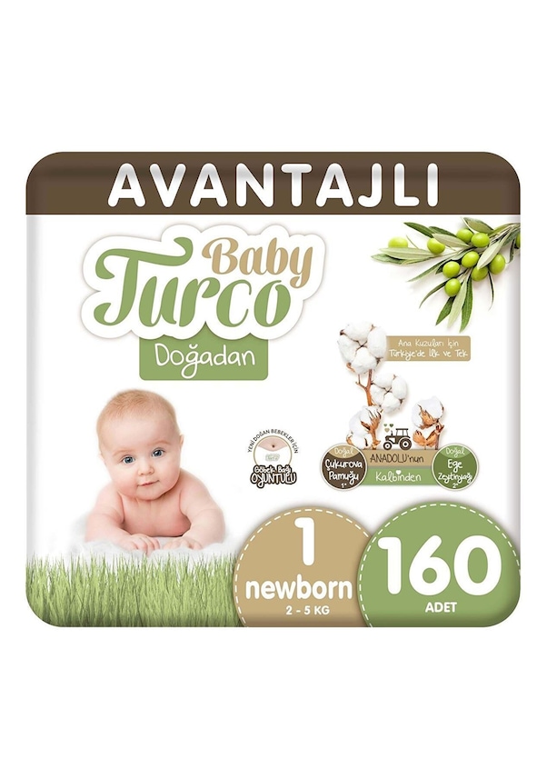 Baby Turco Doğadan Yenidoğan Bebek Bezi 1 Numara Avantajlı 160 Adet