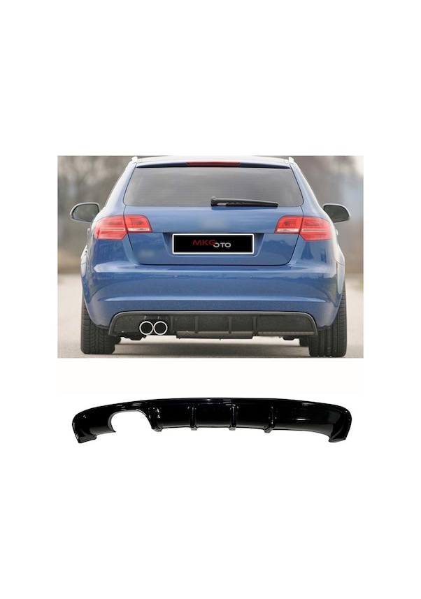 Resim Audi A3 8P 4 Kapı S3 Arka Ek Difüzör Piona Black 2008 - 2010 Sol 