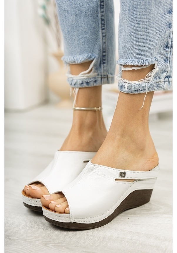 Resim Hakiki Deri Dolgu Topuk Kadın Terlik 