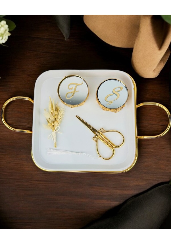 Resim Endless Nisan Tepsisi Ve Porselen Nişan Kahve Tepsisi Gold Gold 