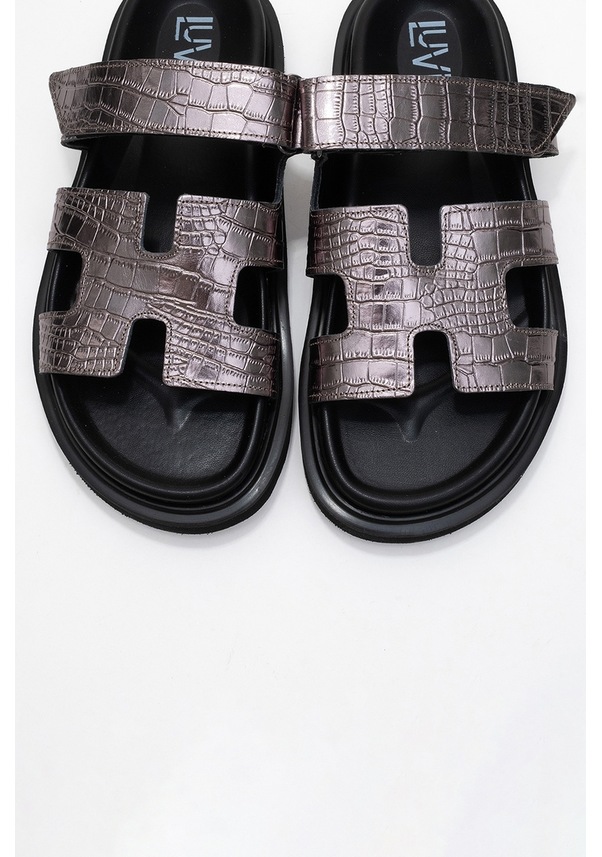 Resim Luvi Shoes Loana Platin Baskı Hakiki Deri Kadın Terlik Platin 