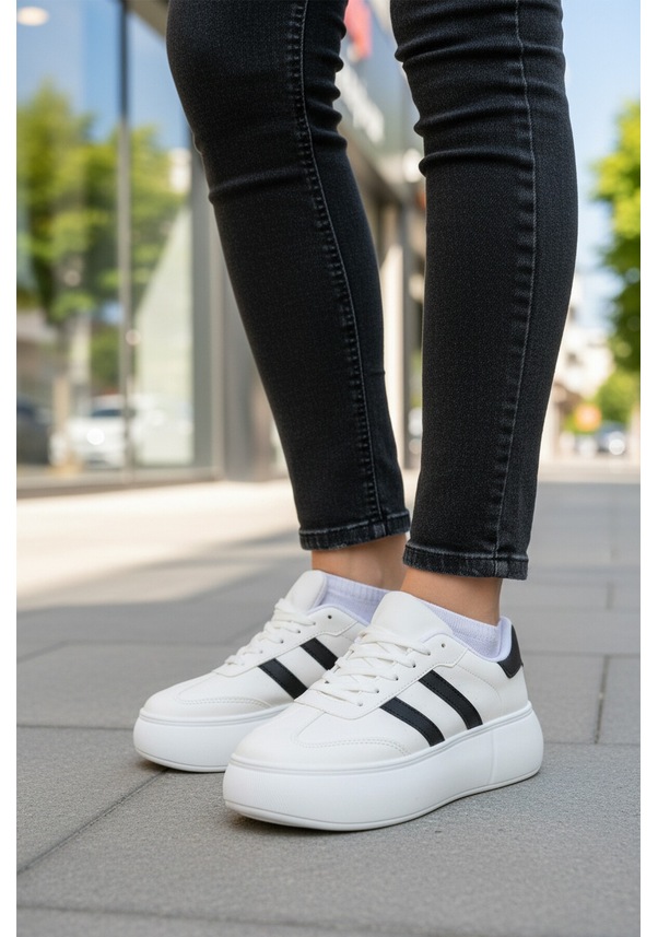 Resim Beyaz Siyah Yüksek Taban Bağcıklı Unisex Sneaker Dvs-01 Z Beyaz - Siyah 