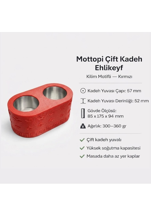 Resim Mottopi Çift Kadeh Ehlikeyf Kilim Motifli Termojelli Soğutucu, Paslanmaz Çelik,kilim Desenli-kırmızı 