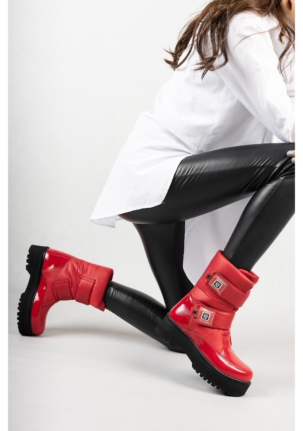 Resim Pabucmarketi Kırmızı Rugan Suni Deri Kadın Kar Botu Çok Renkli 