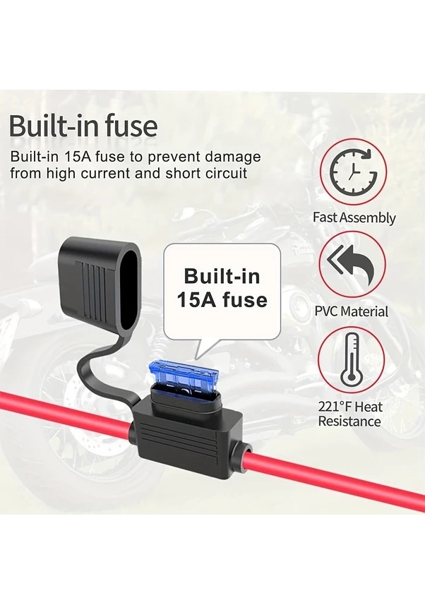 Resim Xuweiwei Clelo Araba Kadın Araba Fiş Prizi 12 24v 15a Sigortalı 14 Awg Kablo 3ft 0 9m Dc Ağır Hizmet Tipi Delikli Terminalli 