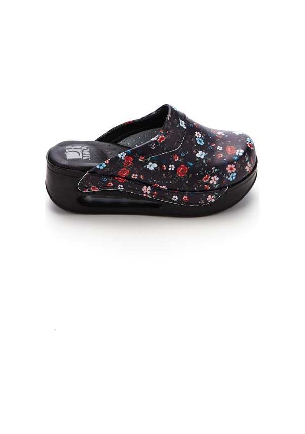 Resim Drmoon Çiçek Desenli Airmax Taban Hakiki Deri Sabo Kadın Terlik Siyah 