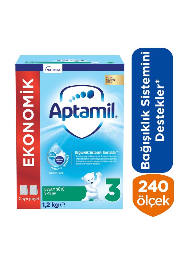 Aptamil 3 Ekonomik Paketli Devam Sütü 9 - 12 Ay 1200 G