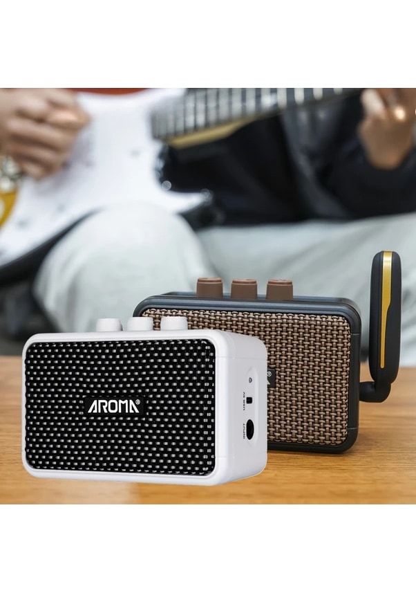 Resim Sunshine022 Beyaz Ronin Taşınabilir Kablosuz Elektro Gitar Amfisi Şarj Edilebilir Çift Hoparlör 