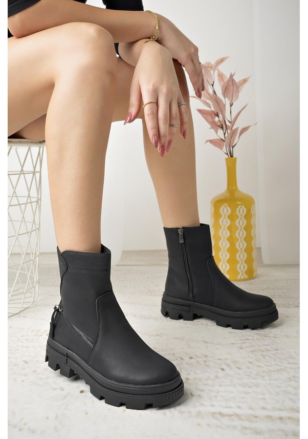 Resim Nesil Shoes Neyna 1330 Siyah Zümrüt Fermuarlı Kadın Bot-siyah Zümrüt Siyah - Zümrüt 