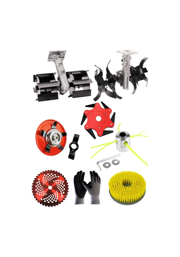 Resim Benzinli Tırpan Çift Çapalama Aparatı 26 Mm 9 Diş + Altılı Bahçivan Seti 