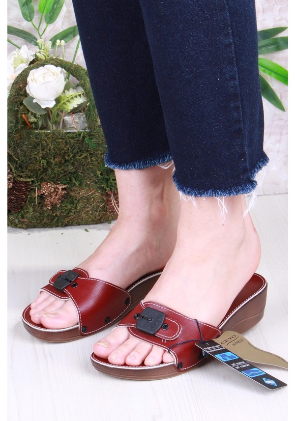 Resim Ceyo Minelli Topuklu Kırmızı Ortapedik Dolgu Topuk Kadın Terlik Kırmızı 