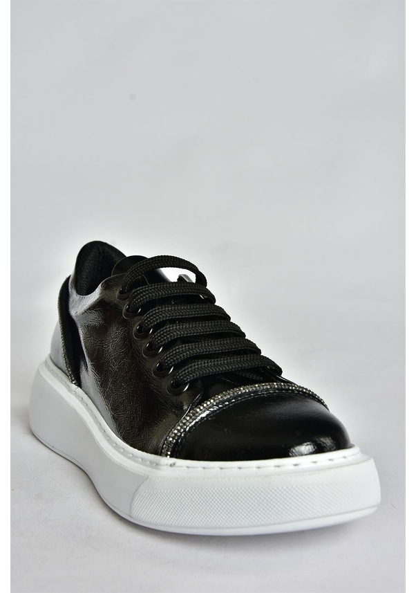 Resim Fox Shoes Siyah Rugan Taş Detaylı Günlük Spor Ayakkabı Sneakers P274049308 Siyah 