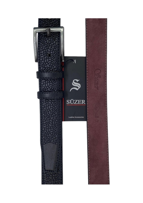 Resim Siyah Çocuk Boy Suni Deri Damar Desenli Model 3 Cm.lik Klasik Kemer - G63-23tm 001 