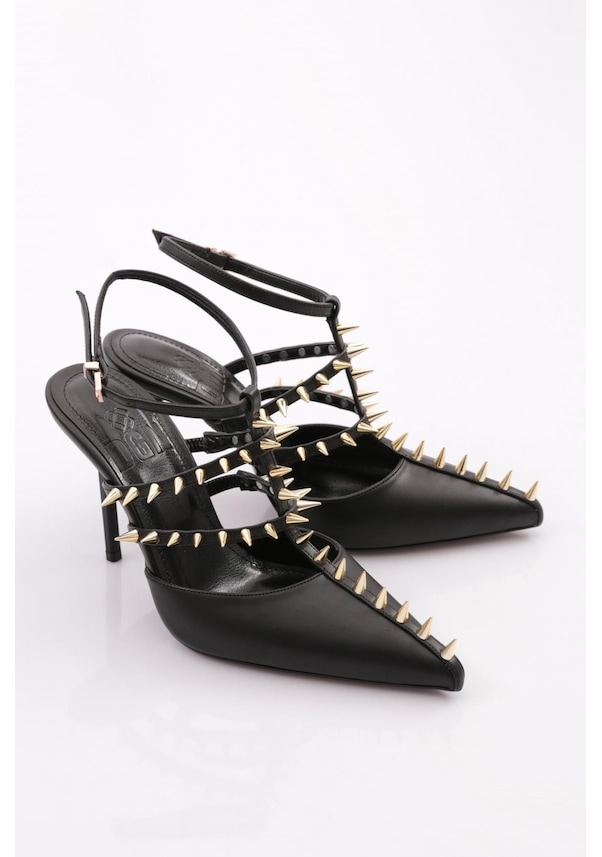 Resim Dgn 4534 Kadın Metal Dikenli Topuklu Abiye Ayakkabi Siyah 