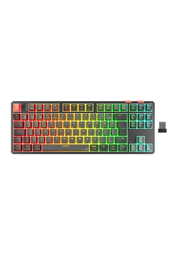 Resim Rampage Yoru Tkl Pro Gri/siyah 2.4ghz+bt5.0+type-c 5 Bağlantı Outemu Red Swich Q Kablosuz Rgb Mekanik Oyuncu Klavyesi Rampage 