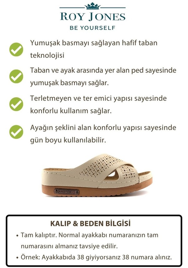 Resim Kadın Ortopedik Yumuşak Tabanlı Terletmeyen Çift Bantlı Hasır Tipi Delikli Rahat Anne Ev İçi Terliği Bej 