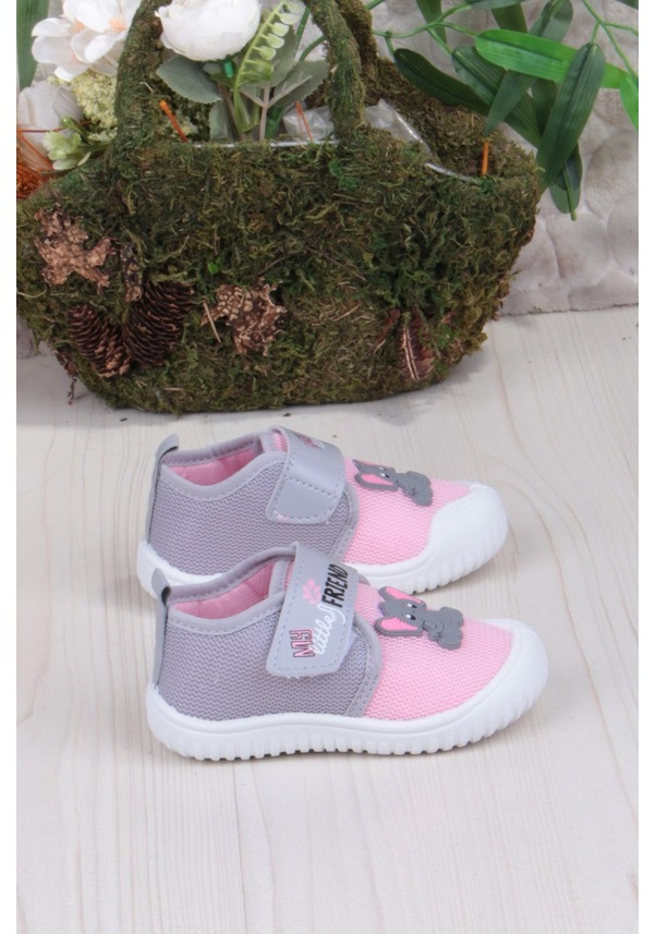 Resim Fort 3448 Gz Fil Figürlü Anaokulu Kreş Ev Kız Çocuk Keten Panduf Ayakkabı Pembe 