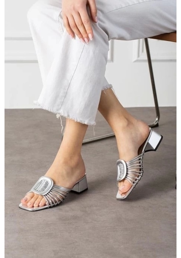 Resim Anca Gümüş Rugan Topuklu Terlik Çok Renkli 